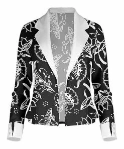 Lily | Black & White Floral French Cuff Lapel-Collar Blazer - Women