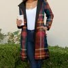 Lily | Teal & Rust Plaid Sherpa Hooded Jacket - Plus