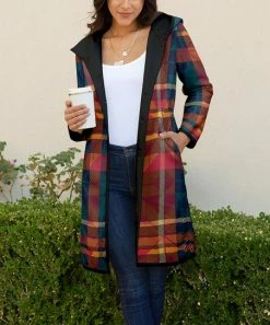 Lily | Teal & Rust Plaid Sherpa Hooded Jacket - Plus