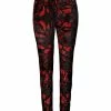 Lily | Black & Red Leaf Velvet Leggings - Women