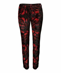 Lily | Black & Red Leaf Velvet Leggings - Women