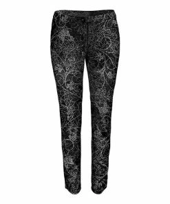 Lily | Black & Gray Filigree Velvet Leggings - Women
