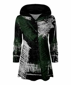 Lily | Black & Green Abstract Velvet Button-Up Hoodie - Women