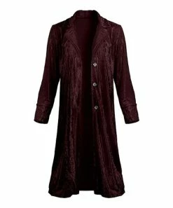 Lily | Dark Wine Button-Up Velvet Duster - Plus