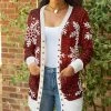 Lily | Red & White Snowflake Pocket Snap-Button Cardigan - Plus