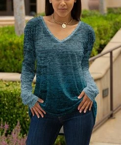 Lily | Teal & Black Ombré V-Neck Tunic - Women & Plus