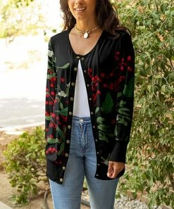 Lily | Black & Red Holly Cardigan - Plus