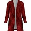 Lily | Dark Red Geometric Velvet Shawl Collar Open Cardigan - Plus