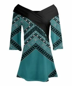 Lily | Teal & Black Fair Isle Off-Shoulder Tunic - Plus