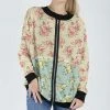 Lily | Cream & Mint Color Block Floral Terry Zip-Up Jacket - Women