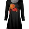 Lily | Black & Orange Monarch Butterfly Pleated Long-Sleeve Tunic - Women