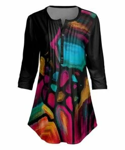 Lily | Black & Red Abstract Pleated Button-Front Tunic - Plus