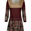 Lily | Brown & Beige Filigree Color Block Pleated Long-Sleeve Tunic - Women