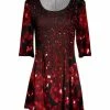 Lily | Black & Red Floral Sparkle-Print Pleated Three-Quarter Sleeve Tunic - Women