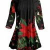Lily | Black & Red Poinsettia Pleated A-Line Tunic - Women & Plus