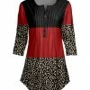Lily | Red & Cream Jaguar Color Block Pleated Button-Front Tunic - Plus