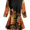 Lily | Black & Orange Floral Pleated A-Line Tunic - Women