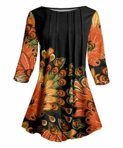 Lily | Black & Orange Floral Pleated A-Line Tunic - Women