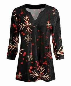 Lily | Black & Red Snowflakes Notch Neck Velvet Tunic - Women