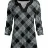 Lily | Black & White Plaid Notch Neck Velvet Tunic - Plus