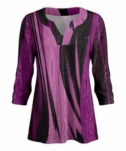 Lily | Black & Purple Abstract Notch Neck Velvet Tunic - Women