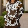 Lily | Brown & White Cow Pocket Cowl Neck Sweater - Women
