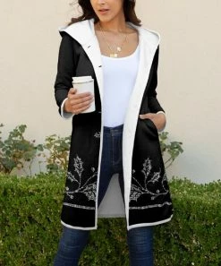 Lily | Black & White Ivy Pocket Sherpa Hooded Jacket - Women