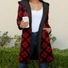 Lily | Red & Black Diamond Plaid Pocket Sherpa Hooded Coat - Plus