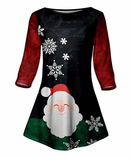 Lily | Black & Red Snowflake Santa Three-Quarter Sleeve Tunic - Plus 1 Lily | Black & Red Snowflake Santa Three-Quarter Sleeve Tunic - Plus