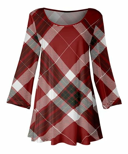 Lily | Red & White Plaid Scoop Neck Tunic - Plus 1 Lily | Red & White Plaid Scoop Neck Tunic - Plus