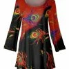 Lily | Red & Black Peacock Feather Scoop Neck Tunic - Plus