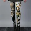 Lily | Black & Beige Floral Stripe Leggings - Plus