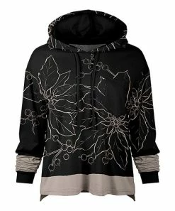 Lily | Black & Gray Floral Pocket Sidetail Hoodie - Women