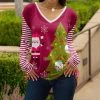 Lily | Mauve & Green Santa Tree Long-Sleeve V-Neck Tunic - Plus