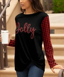 Lily | Black & Red Buffalo Check 'Jolly' Long-Sleeve Twist-Hem Tunic - Plus