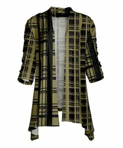 Lily | Black & Olive Windowpane Shawl-Collar Cardigan - Plus