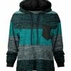 Lily | Teal & Black Knit-Print Color Block Pocket Hoodie - Plus