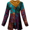 Lily | Purple & Teal Abstract Block Button-Accent Cowl Neck Tunic - Women