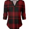 Lily | Black & Red Plaid Notch Neck Top - Plus