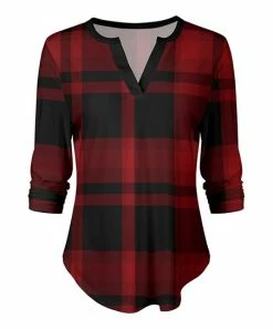 Lily | Black & Red Plaid Notch Neck Top - Plus
