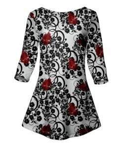 Lily | Black & Red Floral Boatneck A-Line Tunic - Women