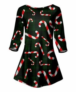 Lily | Green & Red Candy Cane Boatneck A-Line Tunic - Women