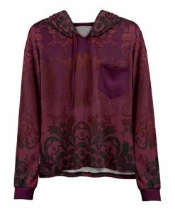 Lily | Red & Brown Abstract Chest-Pocket Hoodie - Women