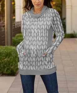 Lily | Gray & White Paintbrush Pocket Cowl Neck Top - Women
