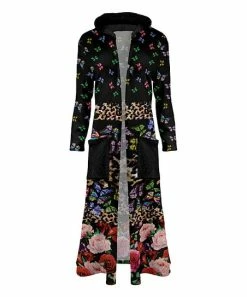 Lily | Black & Pink Floral Leopard Hooded Pocket Open Duster - Women
