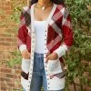 Lily | Red & White Plaid Pocket Snap-Up Cardigan - Women