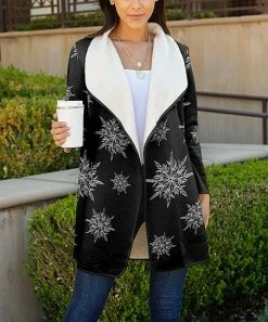 Lily | Black & White Snowflake Teddy Sherpa Cardigan - Plus