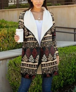 Lily | Black & Brown Fair Isle Teddy Sherpa Cardigan - Plus
