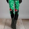 Lily | Black & Green Snowflake & Santa Hat Cat Leggings - Women