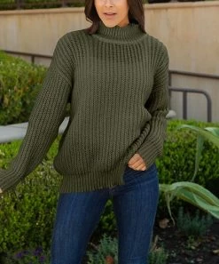 Lily | Olive Mock Neck Sweater - Women
